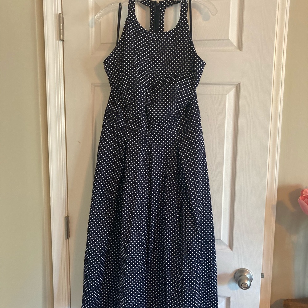 NWT The Limited Navy White Dot, Fit & Flare  Midi Dress